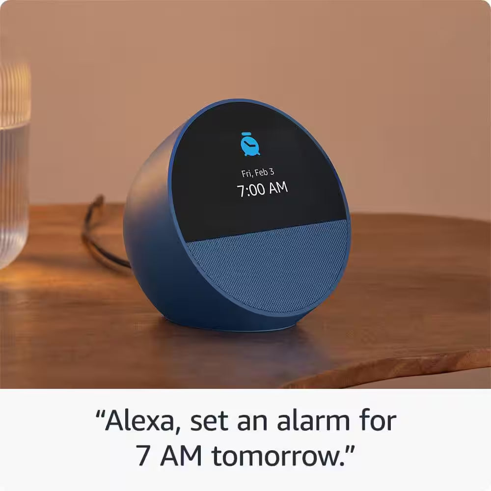 Echo Spot Smart Alarm Clock with Vibrant Sound plus Alexa, Ocean Blue