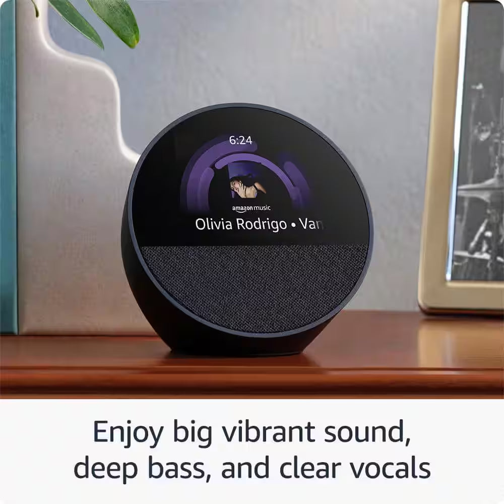 Echo Spot Smart Alarm Clock with Vibrant Sound plus Alexa, Ocean Blue
